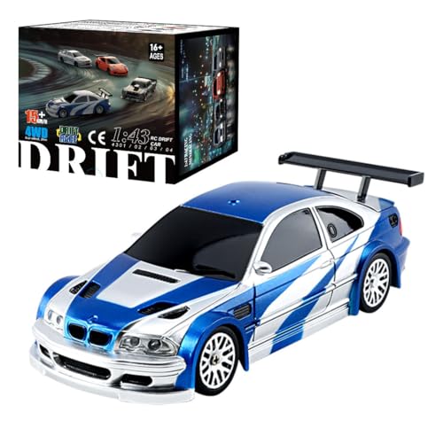 Metalakaerr Mini RC Drift Auto 1/43, 2.4G Voll-Proportionale 4WD Fahrbereites Mini Car Hohe Geschwindigkeit Modell mit Lichtanlage und Drift-Reifen (RTR Version) von Metalakaerr