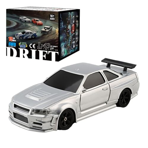 Metalakaerr Mini RC Drift Auto 1/43, 2.4G Voll-Proportionale 4WD Fahrbereites Mini Car Hohe Geschwindigkeit Modell mit Lichtanlage und Drift-Reifen (RTR Version) von Metalakaerr