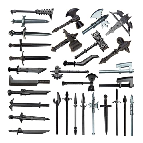 Metalakaerr Mittelalterliche Waffen Bauklötze Kit, 30 Teile, Einschließlich Bogen, Schwert, Schild, Speer, Axt, kompatibel mit Großen Marken (Schwarz/ KIT2) von Metalakaerr
