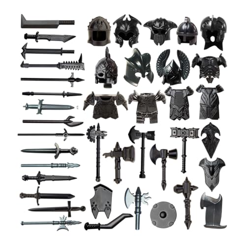 Metalakaerr Mittelalterliche Waffen Bauklötze Set, 40 Teile, inkl. Helme, Rüstungen, Waffen, Bardierung, kompatibel mit den wichtigsten Marken von Metalakaerr