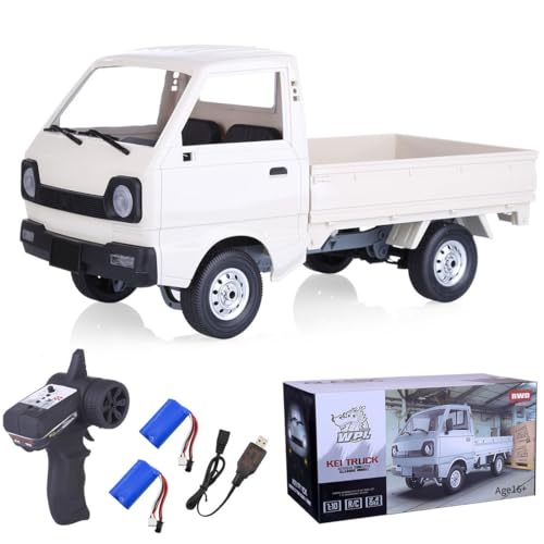 Metalakaerr WPL D12 RC Mini Truck, 1/10 Scale 2.4Ghz Ferngesteuerter Truck Mini Cargo, Geschenk für Erwachsene (Weiß) von Metalakaerr