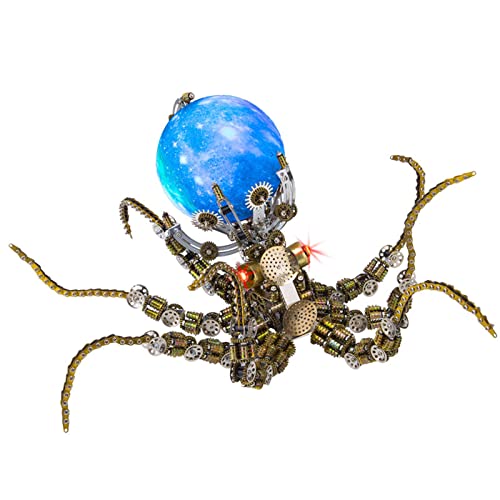 Metalkitor 3D-Metall-Puzzle-Modellbausatz – Mechanische Oktopus-Halterung Puzzle mit 2400 Teilen – perfektes DIY-Geschenk für Erwachsene – Retro-Steampunk-Stil (mit bunten Lichtern) von Metalkitor
