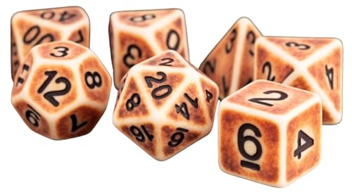 FanRoll Würfel-Set, 16 mm, Kunstharz, antikes Braun, gefangenes Frost, polyedrisches Würfel-Set, Dungeons and Dragons, D&D, DND, TTRPG, enthält 7 Würfel, D4, D6, D8, D10, D12, D20, D% von Metallic Dice Games