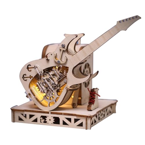 MetalloMotions 3D Guitar Spieluhr Puzzle aus Holz, Modellbausatz mit Mechanischem Getriebe, Puzzle DIY Craft Kit, Tolle Geschenke für Jugendliche Und Erwachsene (150PCS) von MetalloMotions