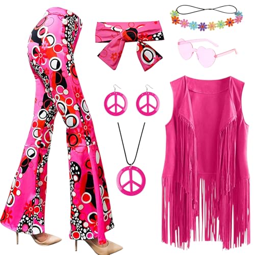 Metaparty 6 Stück 60er 70er Jahre Hippie Kostüm Disco Outfits Fransenweste Boho Schlaghosen (XL) von Metaparty