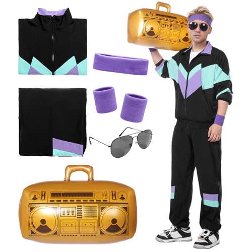 Metaparty 80er 90er Jahre Outfit Herren und Damen,80er Jahre Trainingsanzug Jacke 80er Jahre Kleidung Herren,Retro Jogginganzug,80er 90er Kostüm mit Accessoire Schwarz,S Metaparty 80er 90er Jahre Outfit Herren und Damen,80er Jahre Trainingsanzug Jacke 80er Jahre Kleidung Herren,Retro Jogginganzug,80er 90er Kostüm mit Accessoire Schwarz,S von Metaparty