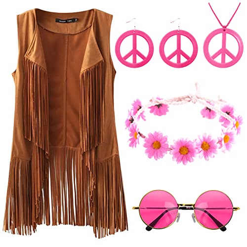 Metaparty Hippie Kostüm Damen Set Fransen ärmellos Weste Hippie Kleidung Damen 60er 70er Jahre Bekleidung Damen Disco Outfit Braun Fransenweste Damen Hippie Bolero Karneval Faschingskostüme Rosa,3XL Metaparty Hippie Kostüm Damen Set Fransen ärmellos Weste Hippie Kleidung Damen 60er 70er Jahre Bekleidung Damen Disco Outfit Braun Fransenweste Damen Hippie Bolero Karneval Faschingskostüme Rosa,3XL von Metaparty