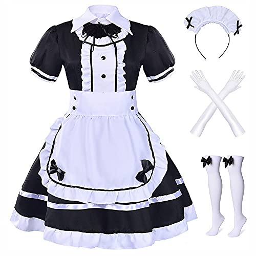 Metaparty Maid outfit Japanisches Anime Sissy Kleid für Damen, französisches Kleid, Schürze, Cosplay, Sweet Classic, Lolita, Fancy Apron mit Socken Handschuhen Set (S) von Metaparty