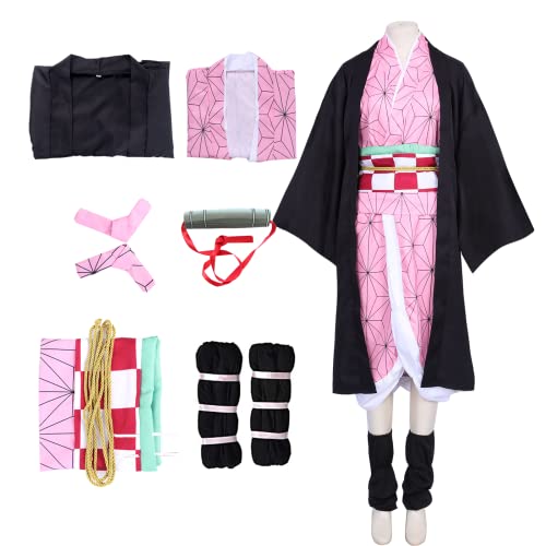 Metaparty Nezuko Cosplay Kostüm, Dämonenkiller Nezuko Kimono Jacke für Kinder mit Bambus Anime Kimetsu No Yaiba Halloween Party Cosplay Kostüme für Frauen (Nezuko, L) von Metaparty