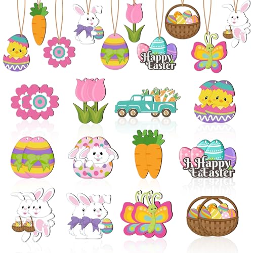 Metaparty Osterdeko Kit,Holzanhänger Ostern für Ostern Deko Draußen und Innen Osteranhänger Holz (24 Stück) von Metaparty