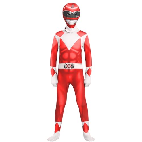 Metaparty Power Rangers Kostüm Bodysuit Beast Morpher Kostüm Power Ranger Cosplay Muskelkostüm Karneval Weihnachten Halloween Party Kostüm Rot von Metaparty