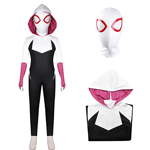 Metaparty Spiderman Kostüm für Kinder, Spiderman Bodysuit,Superheld 3D Anime Anzug für Junge Mädchen Cosplay Karneval Party Kostüm (Gwen,110) von Metaparty