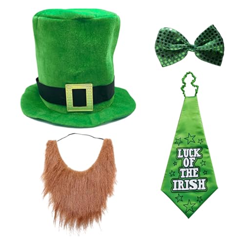 Metaparty St. Patrick's Day Hut, St. Patrick's Day's Leprechaun Green Hat, Leprechaun Barthut, St. Patrick's Day Fliege Bart Kostüm Zubehör für Parade Irland Party (A) von Metaparty