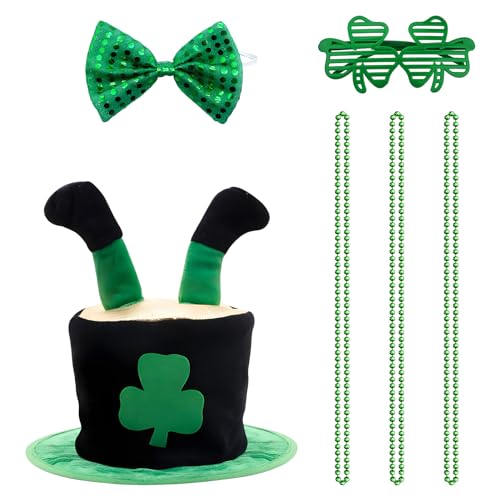Metaparty St. Patrick's Day Hut, St. Patrick's Day's Leprechaun Green Hat, Leprechaun Barthut, St. Patrick's Day Fliege Bart Kostüm Zubehör für Parade Irland Party (D) von Metaparty