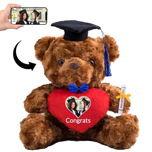 GraduationBär mit Herz Personalisierte Graduation Geschenke mit benutzerdefinierten Text+Foto, Teddybär als Schulabschluss Geschenk für Ihn 2024 Oberschule Graduation Geschenke (Text+Foto-25cm) von MeterBear