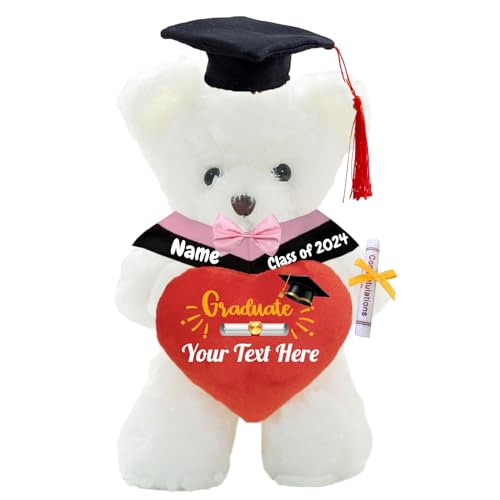 MeterBear Graduationbär mit Herz Personalisierte Graduation Geschenke mit Text, Teddybär Plüschtier als Schulabschluss Geschenk für sie ihn 2024 Oberschule Hochschule Graduation Geschenke (25cm-Text) von MeterBear