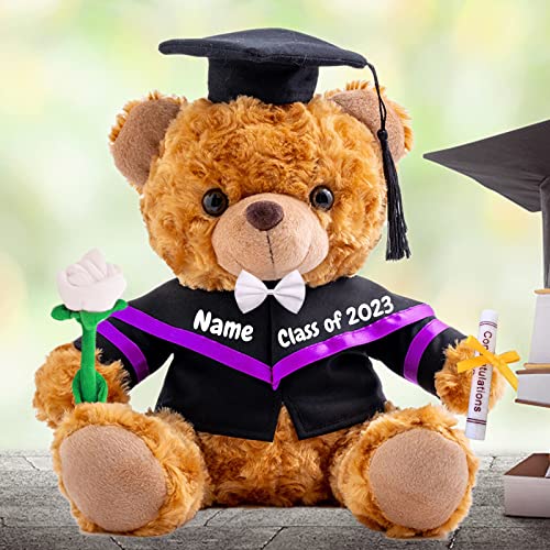 MeterBear Personalisierte Geschenke Teddybär mit Text, GraduationBär Abschluss 2025 Teddybär mit Rose & Bow für Graduation 2025 Schulabschluss Geschenk für Sie 2025 Oberschule/Hochschule (20cm-Text) von MeterBear