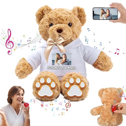 MeterBear Personalisierter Teddybär mit Aufzeichnung für Sie Ihn, Personalisierte Geschenke Teddybär mit Foto+Text als Besondere Geschenke für Valentinstag Weihnachten Geburtstag (26cm-Foto+Text) von MeterBear