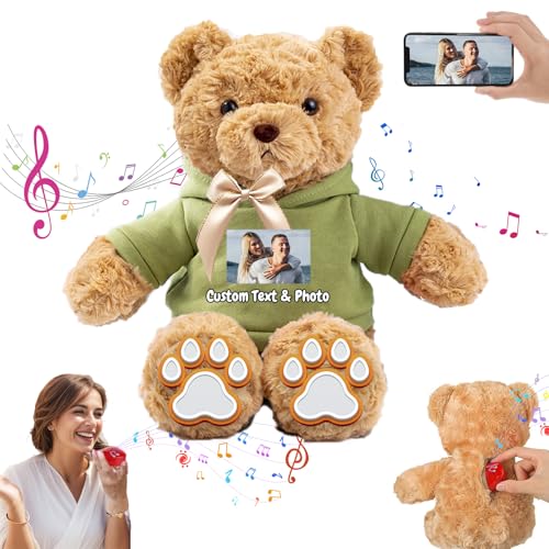 MeterBear Personalisierter Teddybär mit Aufzeichnung für Sie Ihn, Personalisierte Geschenke Teddybär mit Foto+Text als Besondere Geschenke für Valentinstag Weihnachten Geburtstag (26cm-Foto+Text) von MeterBear