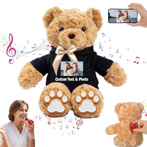 MeterBear Personalisierter Teddybär mit Aufzeichnung für Sie Ihn, Personalisierte Geschenke Teddybär mit Foto+Text als Besondere Geschenke für Valentinstag Weihnachten Geburtstag (26cm-Foto+Text) von MeterBear