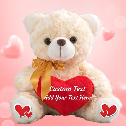 MeterBear Personalisierter Teddybär mit Herz, Teddybär mit Text Auf Herz, ValentinsGeschenke für sie Geschenke für Frauen Weihnachten Geburtstagsgeschenk für ihn Es Mir Leid Geschenke für sie (20cm) von MeterBear