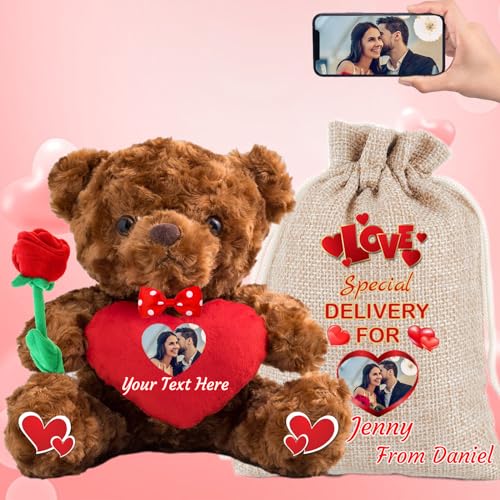 MeterBear Personalisierter Teddybär mit Text+ Foto Auf Herz, ValentinsGeschenke für sie Geschenke für Frauen Weihnachten Geburtstagsgeschenk für ihn Es Mir Leid Geschenke für sie (25cm) von MeterBear