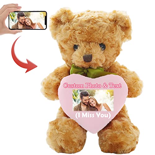 MeterBear Personalisierter Teddybär mit Text+ Foto Auf Herz, ValentinsGeschenke für sie Geschenke für Frauen Weihnachten Geburtstagsgeschenk für ihn Es Mir Leid Geschenke für sie (25cm) von MeterBear