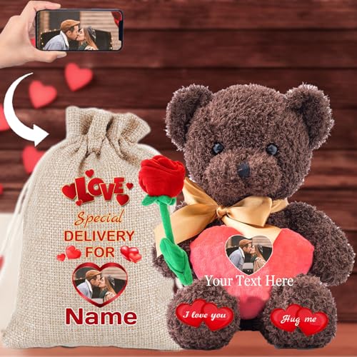 MeterBear Personalisierter Teddybär mit Text+ Foto Auf Herz, ValentinsGeschenke für sie Geschenke für Frauen Weihnachten Geburtstagsgeschenk für ihn Es Mir Leid Geschenke für sie (40cm) von MeterBear