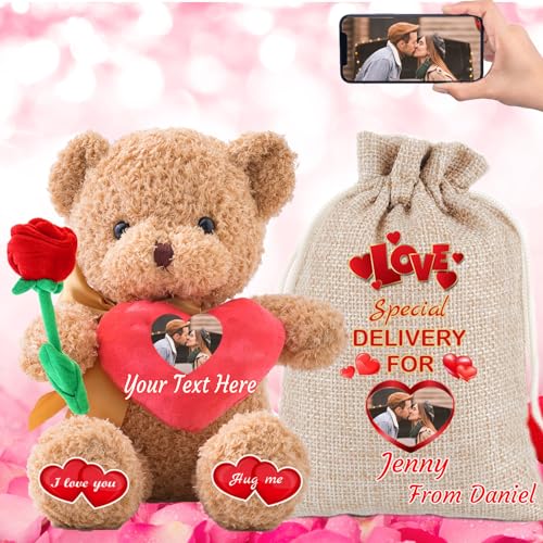 MeterBear Personalisierter Teddybär mit Text+ Foto Auf Herz, ValentinsGeschenke für sie Geschenke für Frauen Weihnachten Geburtstagsgeschenk für ihn Es Mir Leid Geschenke für sie (40cm) von MeterBear