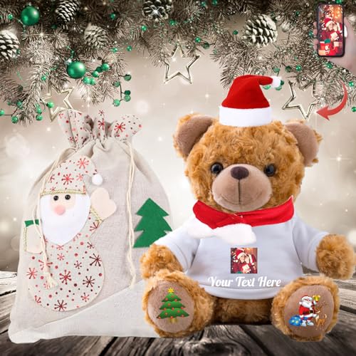 MeterBear Personalisierter Teddybär mit Text+Foto, Weihnachten Teddybär mit Weihnachtsschmuck als Personalisierte Geschenke für Frauen Weihnachten/Geschenke für Männer Weihnachten (20cm) von MeterBear