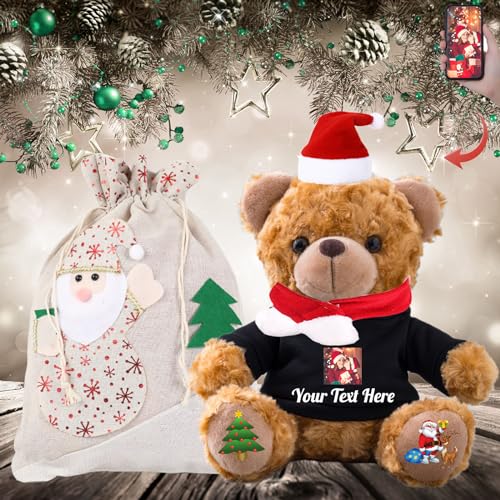 MeterBear Personalisierter Teddybär mit Text+Foto, Weihnachten Teddybär mit Weihnachtsschmuck als Personalisierte Geschenke für Frauen Weihnachten/Geschenke für Männer Weihnachten (20cm) von MeterBear