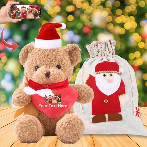 MeterBear Personalisierter Teddybär mit Text+Foto, Weihnachten Teddybär mit Weihnachtsschmuck als Personalisierte Geschenke für Frauen Weihnachten/Geschenke für Männer Weihnachten (25cm) von MeterBear