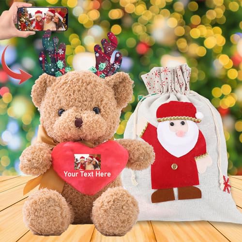 MeterBear Personalisierter Teddybär mit Text+Foto, Weihnachten Teddybär mit Weihnachtsschmuck als Personalisierte Geschenke für Frauen Weihnachten/Geschenke für Männer Weihnachten (30cm) von MeterBear