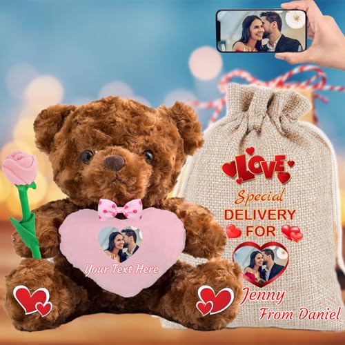 MeterBear Teddybär mit Personalisierter Text+ Foto, Teddybär mit Herz für Geschenke für Männer Weihnachten Hochzeit Jubiläum Geburtstagsgeschenk Besondere ValentinsGeschenkee für sie (25cm) von MeterBear