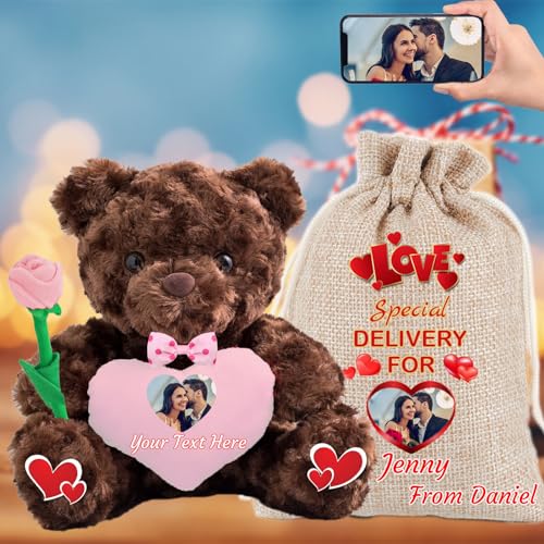 MeterBear Teddybär mit Personalisierter Text+ Foto, Teddybär mit Herz für Geschenke für Männer Weihnachten Hochzeit Jubiläum Geburtstagsgeschenk Besondere ValentinsGeschenkee für sie (25cm) von MeterBear