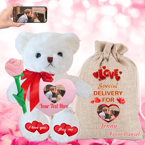 MeterBear Teddybär mit Personalisierter Text+ Foto, Teddybär mit Herz für Geschenke für Männer Weihnachten Hochzeit Jubiläum Geburtstagsgeschenk Besondere ValentinsGeschenkee für sie (40cm) von MeterBear