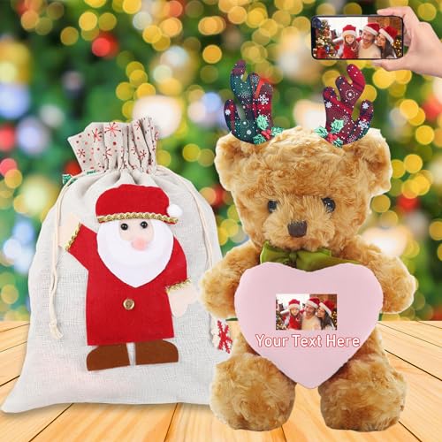 MeterBear Weihnachten Personalisierter Teddybär mit Text+Foto, Weihnachten Teddybär mit Deko Weihnachtsschmuck als Personalisierte Geschenke für Frauen Weihnachten/Papa Geschenk Weihnachten (25cm) von MeterBear