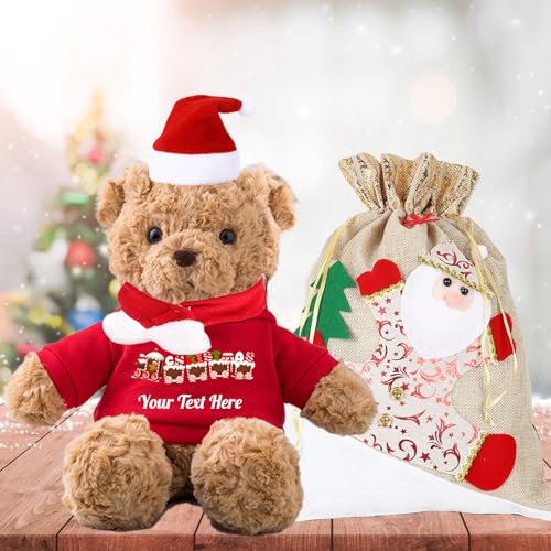 MeterBear Weihnachten Personalisierter Teddybär mit Text, Weihnachten Teddybär mit Deko Weihnachtsschmuck als Personalisierte Geschenke für Frauen Weihnachten/Papa Geschenk Weihnachten (26cm) von MeterBear