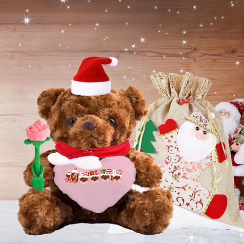 MeterBear Weihnachten Personalisierter Teddybär mit Text, Weihnachten Teddybär mit Rose, Weihnachtsschmuck und Geschenktüten Weihnachten als Personalisierte Geschenk Beste Freundin Weihnachten (20cm) von MeterBear