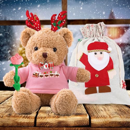 MeterBear Weihnachten Personalisierter Teddybär mit Text, Weihnachten Teddybär mit Rose, Weihnachtsschmuck und Geschenktüten Weihnachten als Personalisierte Geschenk Beste Freundin Weihnachten (40cm) von MeterBear