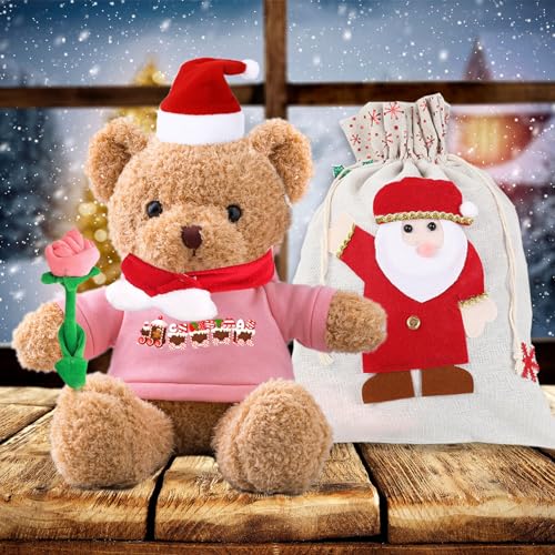 MeterBear Weihnachten Personalisierter Teddybär mit Text, Weihnachten Teddybär mit Rose, Weihnachtsschmuck und Geschenktüten Weihnachten als Personalisierte Geschenk Beste Freundin Weihnachten (30cm) von MeterBear