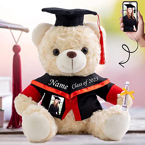Personalisierte Geschenke Teddybär mit Text+Foto, GraduationBär Abschluss 2025 Personalisierte Teddybär für Graduation Schulabschluss Geschenk für Sie Oberschule/ Hochschule (20cm-Weiß-Text+Foto) von MeterBear