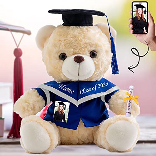 Personalisierte Geschenke Teddybär mit Text+Foto, GraduationBär Abschluss 2025 Personalisierte Teddybär für Graduation Schulabschluss Geschenk für Sie Oberschule/ Hochschule (20cm-Weiß-Text+Foto) von MeterBear