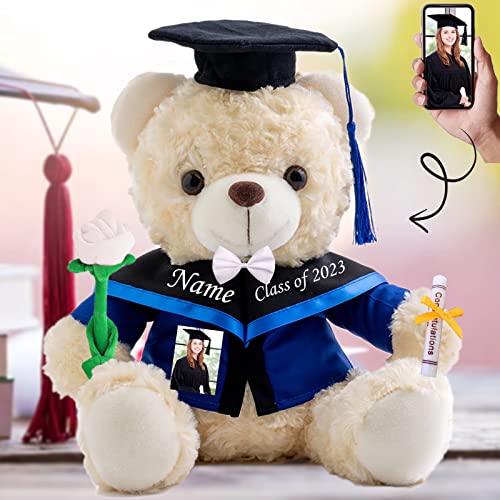 Personalisierte Geschenke Teddybär mit Text+Foto, GraduationBär Abschluss 2025 Personalisierte Teddybär für Graduation Schulabschluss Geschenk für Sie Oberschule / Hochschule (20cm-Weiß-Text+Foto) von MeterBear