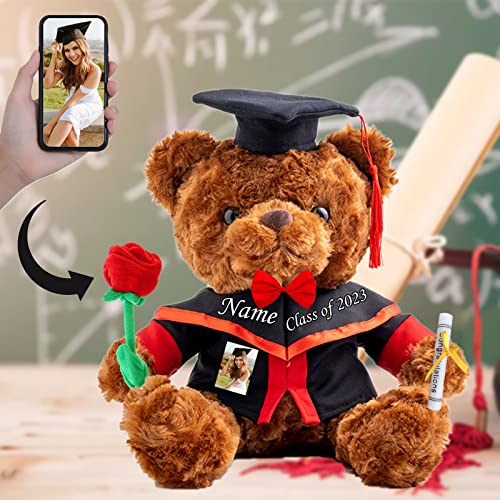 Personalisierte Geschenke Teddybär mit Text+Foto, GraduationBär Abschluss 2025 Personalisierte Teddybär für Graduation Schulabschluss Geschenk für Sie Oberschule / Hochschule (20cm-Braun-Text+Foto) von MeterBear
