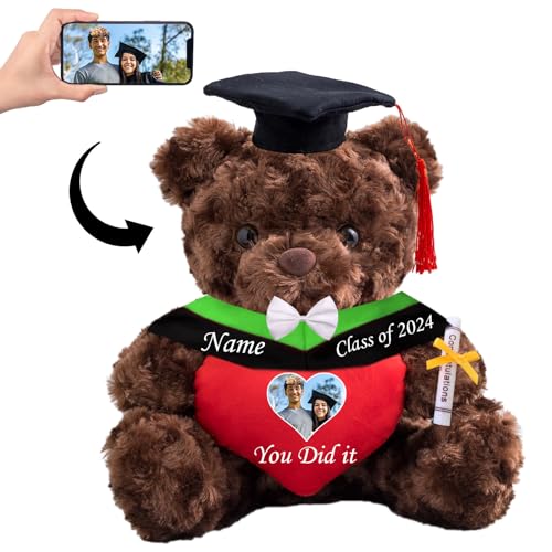 Personalisierter Teddybär mit Herz, Abschlussgeschenke für Ihn & Sie mit Text+Foto, Abschlussbär als Personalisiertes Abschlussgeschenk für Mädchen/ Jungen zum Abschluss 2024 (20-cm/ Text+Foto) von MeterBear