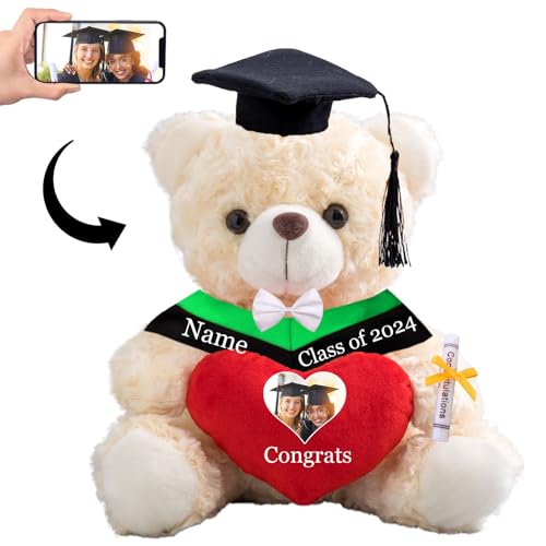 Personalisierter Teddybär mit Herz, Abschlussgeschenke für Ihn & Sie mit Text+Foto, Abschlussbär als Personalisiertes Abschlussgeschenk für Mädchen/ Jungen zum Abschluss 2024 (20cm/ Text+Foto) von MeterBear