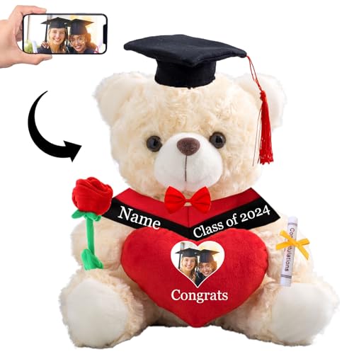 Personalisierter Teddybär mit Herz, Abschlussgeschenke für Ihn & Sie mit Text+Foto, Abschlussbär als Personalisiertes Abschlussgeschenk für Mädchen/ Jungen zum Abschluss 2024 (20cm/ Text+Foto) von MeterBear