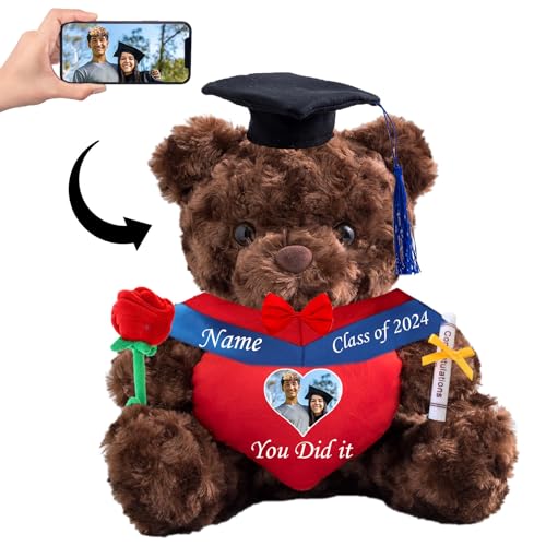 Personalisierter Teddybär mit Herz, Abschlussgeschenke für Ihn & Sie mit Text+Foto, Abschlussbär als Personalisiertes Abschlussgeschenk für Mädchen/ Jungen zum Abschluss 2024 (25-cm/ Text+Foto) von MeterBear