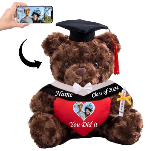 Personalisierter Teddybär mit Herz, Abschlussgeschenke für Ihn & Sie mit Text+Foto, Abschlussbär als Personalisiertes Abschlussgeschenk für Mädchen/ Jungen zum Abschluss 2024 (25-cm/ Text+Foto) von MeterBear